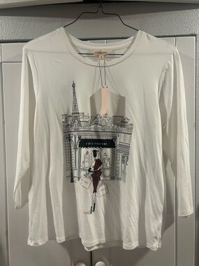 Mesh & Love White Paris Graphic Long-Sleeve Tee